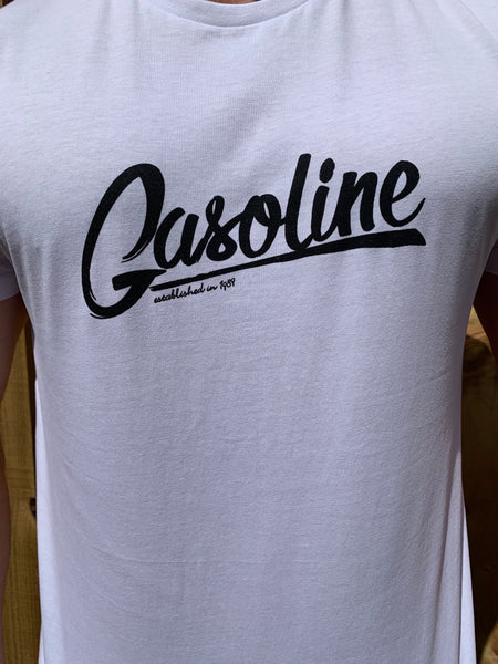 White Large Gasoline Logo - gasolineclothingcompany